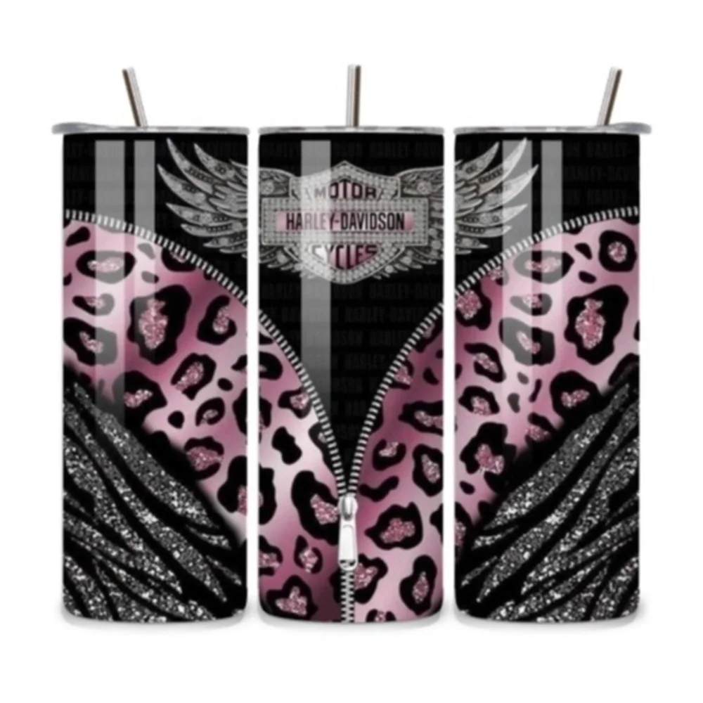 Harley Davidson Pink Leopard 20oz Stainless Steel Tumbler